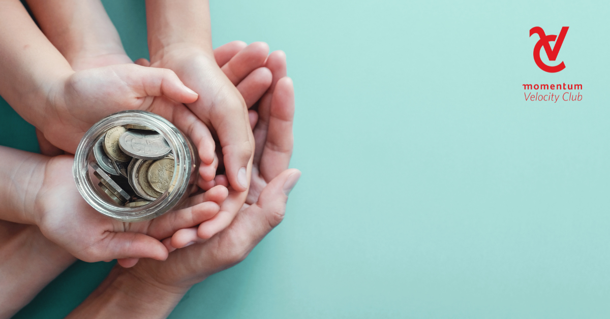 3 sets of hands holding a glass jar filled with coins. Image name: hands-holding-jar-of-coins