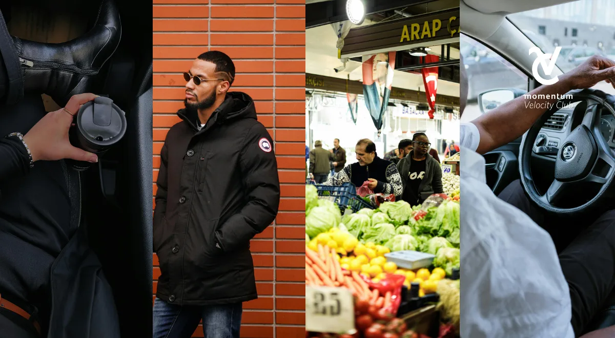 A collage image depicting the everyday spending of the male persona called Warren.