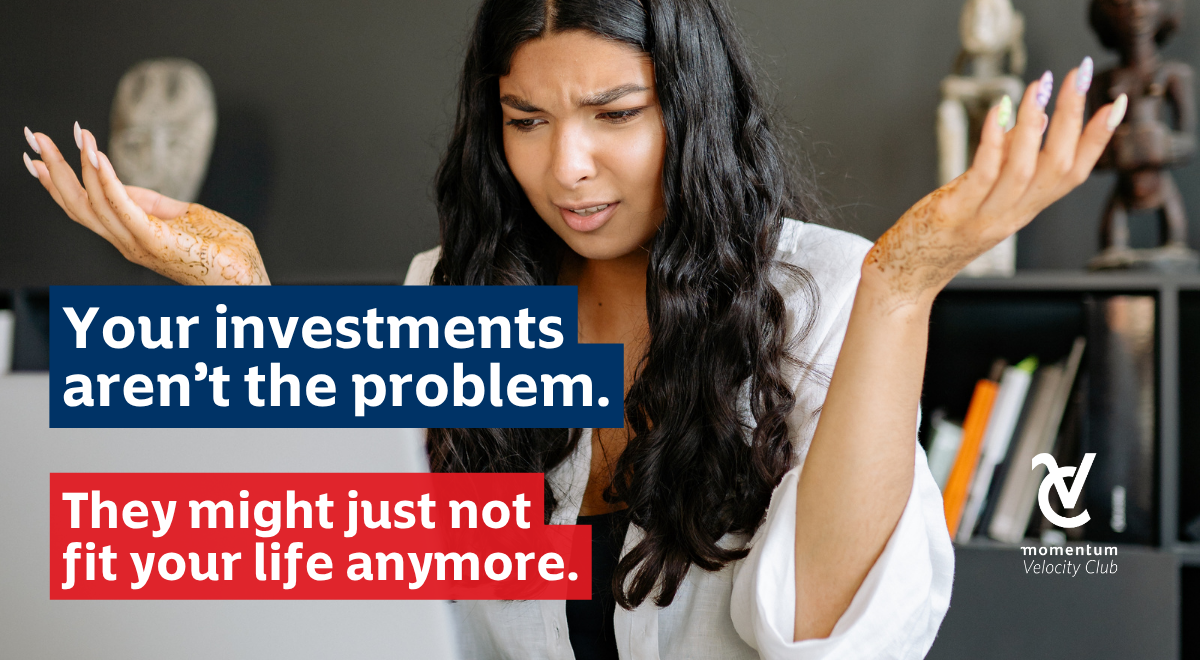 A woman shrugs in confusion about her investments.