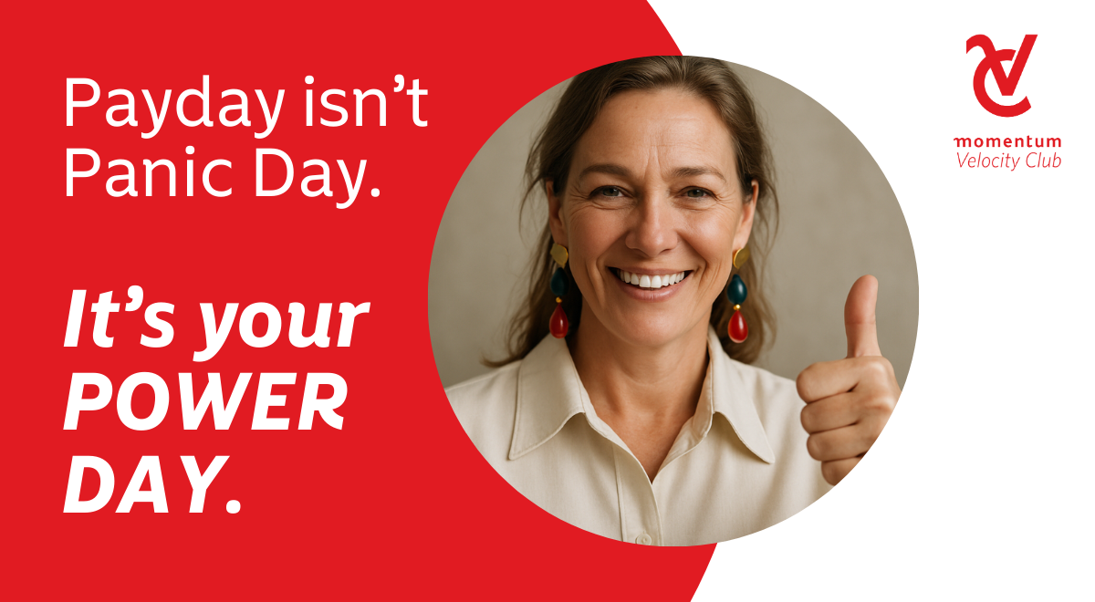 A woman smiling confidently and giving a thumbs up, showing she’s stress-free and in control of her payday.