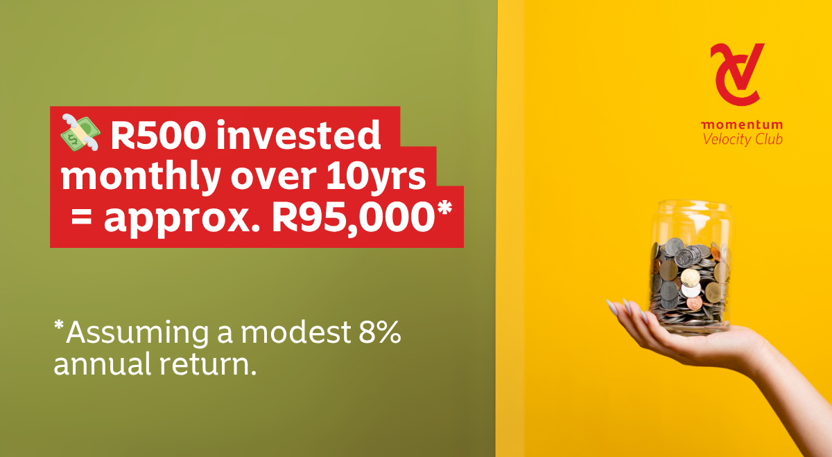 An image illustrating that if you save R500.00 over ten years, you will save approximately R95,000.00.