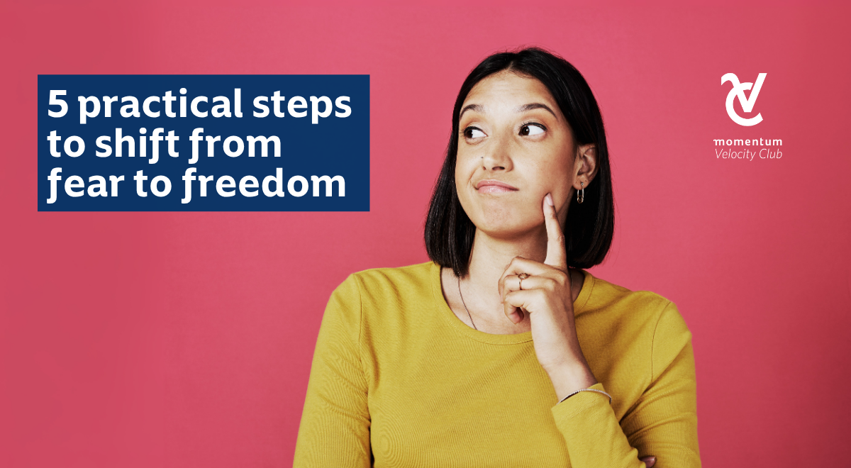 A woman contemplates the five steps she can take to move her from financial fear, to financial freedom.